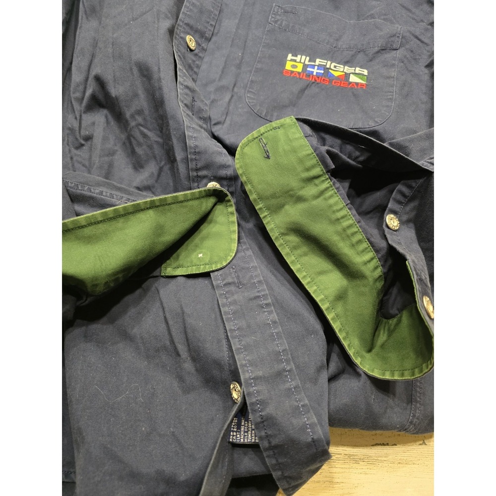 VTG Tommy Hilfiger‎ Sailing Gear Shirt Men's XL Navy Blue 90s Colorblock Collar - Picture 11 of 11